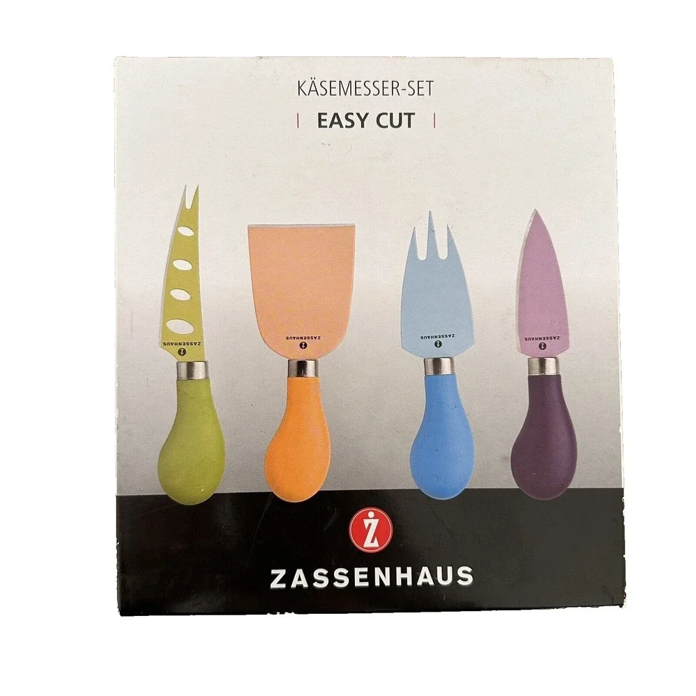 Zassenhaus Easy Cut Cheese Knife Set ~ 4pc Stainless Steel Colorful Handles NIB